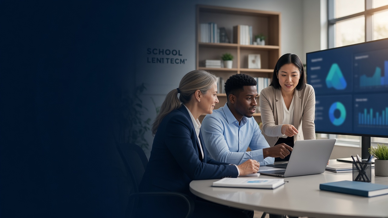 Modern school campus with collaborative learning spaces